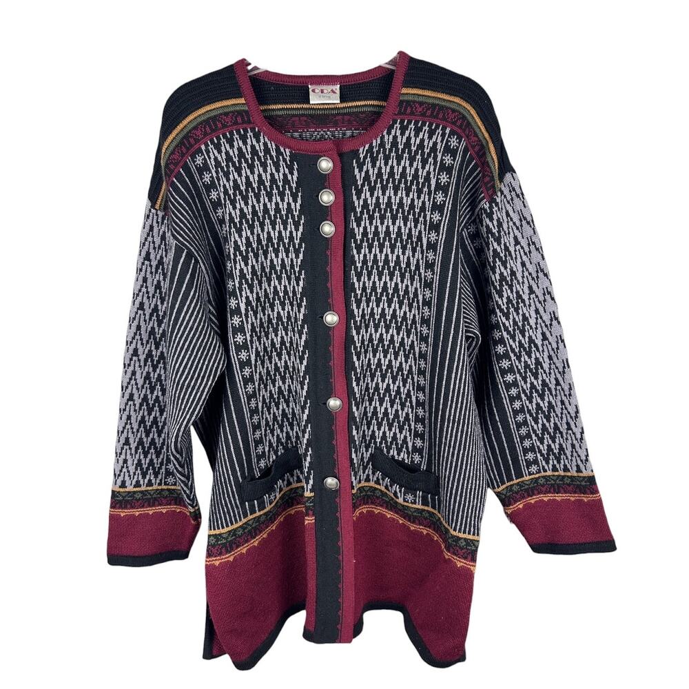 Vintage Nordic ODA Long Sleeve Button Front Norwegian Cardigan Wool Sweater L